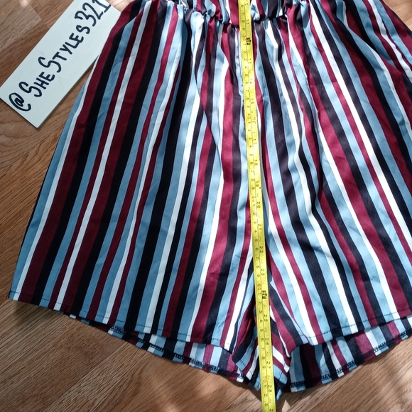 Stripped Shorts Romper W/Belt - Picture 3 of 5